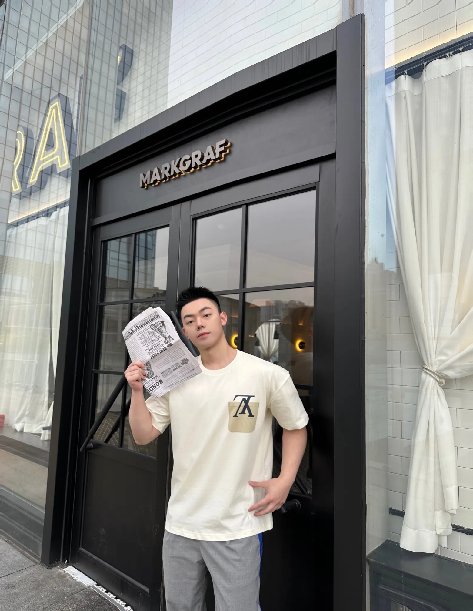 Louis Vuitton/Louis Vuitton 22ss fake pocket letter printed short sleeves